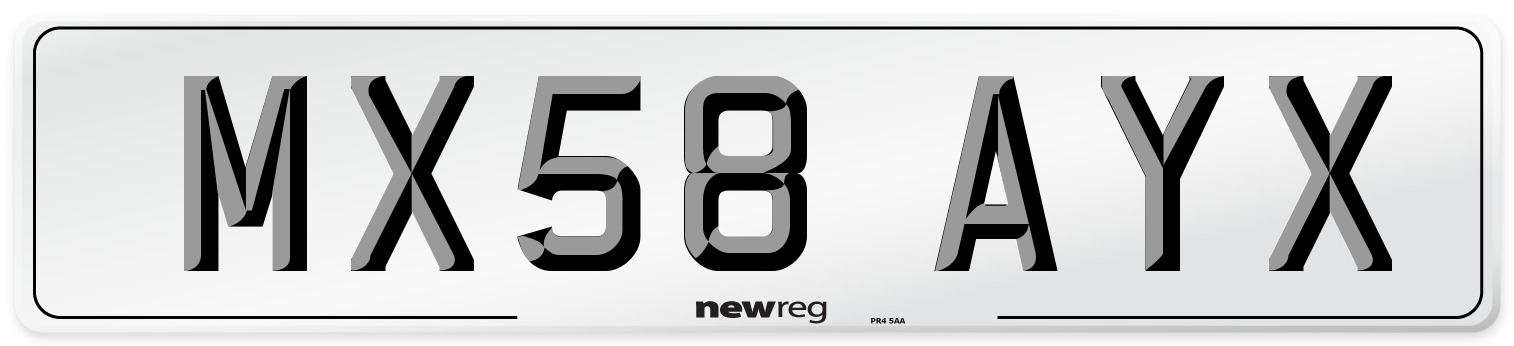 MX58 AYX Number Plate from New Reg